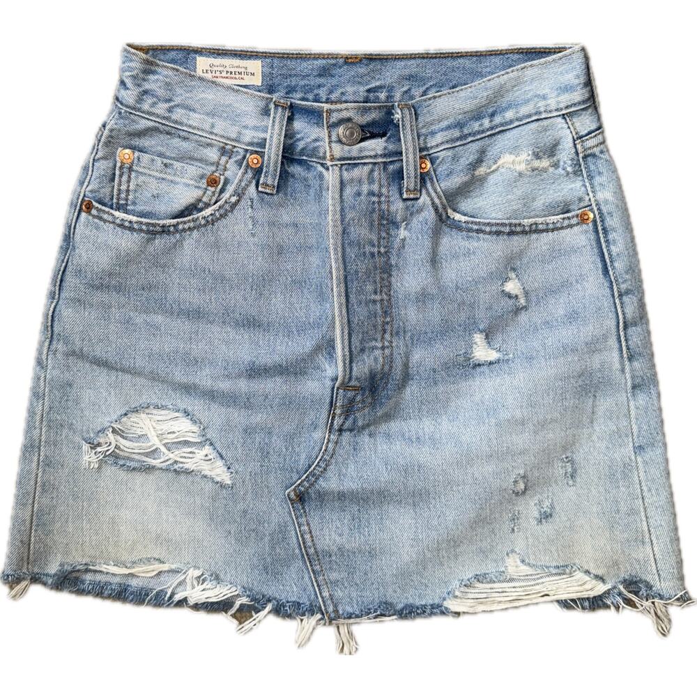 free people levi's light wash blue denim deconstructed mini skirt 24 - NWT
